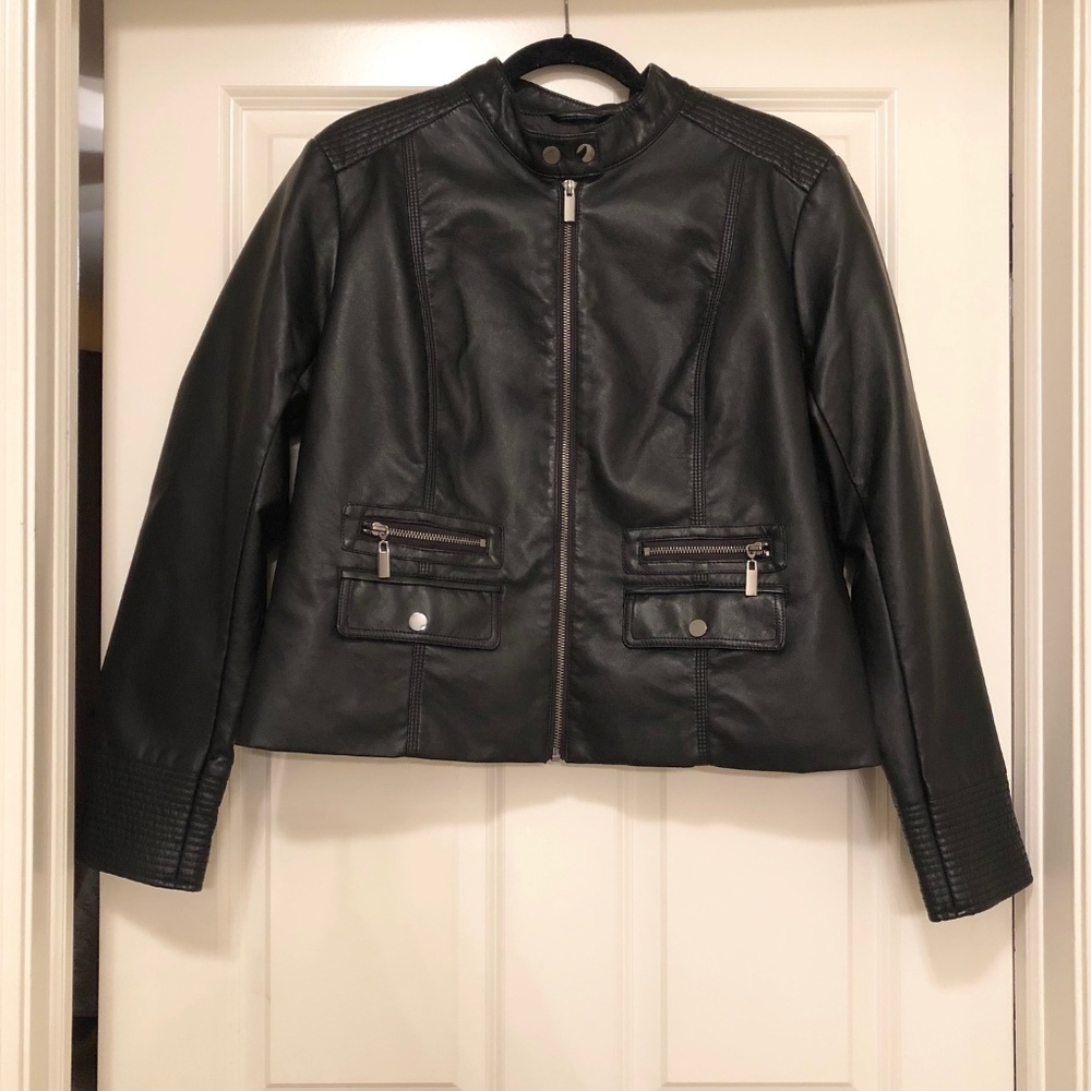 BNWT SZ XL Blk Zip Front Faux Leather Moto Jacket